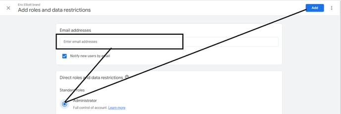 GA4 - Enter email, select role and click Add